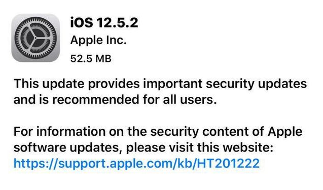 雁峰苹果手机维修分享iOS12.5.2发布，建议所有老苹果用户安装 